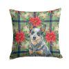 Blue Heeler Australian Cattle Dog Christmas PoinsettIas Throw Pillow Decorative Indoor Outdoor Accent Cushion for Couch, Bed or Patio, 14Hx14W