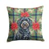 Black Portuguese Water Dog Christmas PoinsettIas Throw Pillow Decorative Indoor Outdoor Accent Cushion for Couch, Bed or Patio, 18Hx18W