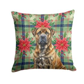 Brindle Boerboel Christmas PoinsettIas Throw Pillow Decorative Indoor Outdoor Accent Cushion for Couch, Bed or Patio, 14Hx14W