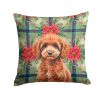 Miniature Red Poodle Christmas PoinsettIas Throw Pillow Decorative Indoor Outdoor Accent Cushion for Couch, Bed or Patio, 18Hx18W