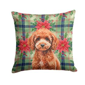 Miniature Red Poodle Christmas PoinsettIas Throw Pillow Decorative Indoor Outdoor Accent Cushion for Couch, Bed or Patio, 18Hx18W