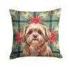 Liver Shih Tzu Christmas PoinsettIas Throw Pillow Decorative Indoor Outdoor Accent Cushion for Couch, Bed or Patio, 18Hx18W