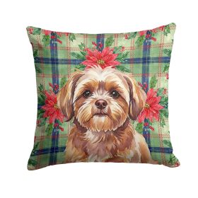 Liver Shih Tzu Christmas PoinsettIas Throw Pillow Decorative Indoor Outdoor Accent Cushion for Couch, Bed or Patio, 18Hx18W