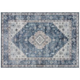 HOMCOM 4x6 Area Rug, Vintage Washable Rug, Non-Slip Floor Carpet for Living Room, Bedroom, Dining Room, Blue