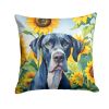 Great Dane in Sunflowers Throw Pillow Machine Washable, Indoor Outdoor Decorative Pillow for Couch, Bed or Patio, 18Hx18W