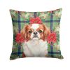 Red and White Japanese Chin Christmas PoinsettIas Throw Pillow Decorative Indoor Outdoor Accent Cushion for Couch, Bed or Patio, 18Hx18W