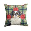 Tricolor Japanese Chin Christmas PoinsettIas Throw Pillow Decorative Indoor Outdoor Accent Cushion for Couch, Bed or Patio, 18Hx18W