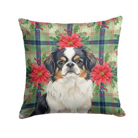 Tricolor Japanese Chin Christmas PoinsettIas Throw Pillow Decorative Indoor Outdoor Accent Cushion for Couch, Bed or Patio, 18Hx18W