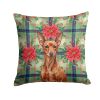 Red Miniature Pinscher Min Pin Christmas PoinsettIas Throw Pillow Decorative Indoor Outdoor Accent Cushion for Couch, Bed or Patio, 18Hx18W