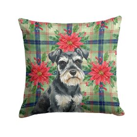 Black & Silver Miniature Schnauzer Christmas PoinsettIas Throw Pillow Decorative Indoor Outdoor Accent Cushion for Couch, Bed or Patio, 18Hx18W