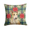 Miniature Bull Terrier Christmas PoinsettIas Throw Pillow Decorative Indoor Outdoor Accent Cushion for Couch, Bed or Patio, 18Hx18W