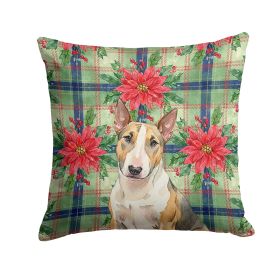 Tricolor Miniature Bull Terrier Christmas PoinsettIas Throw Pillow Decorative Indoor Outdoor Accent Cushion for Couch, Bed or Patio, 18Hx18W