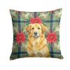 Lion Yellow Leonberger Christmas PoinsettIas Throw Pillow Decorative Indoor Outdoor Accent Cushion for Couch, Bed or Patio, 18Hx18W