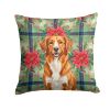 Orange Nova Scotia Duck Tolling Retriever Christmas PoinsettIas Throw Pillow Decorative Indoor Outdoor Accent Cushion for Couch, Bed or Patio, 18Hx18W