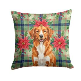 Orange Nova Scotia Duck Tolling Retriever Christmas PoinsettIas Throw Pillow Decorative Indoor Outdoor Accent Cushion for Couch, Bed or Patio, 18Hx18W