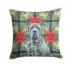 Blue Neapolitan Mastiff Christmas PoinsettIas Throw Pillow Decorative Indoor Outdoor Accent Cushion for Couch, Bed or Patio, 18Hx18W