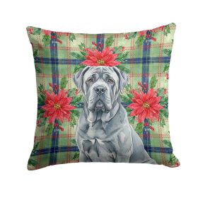 Blue Neapolitan Mastiff Christmas PoinsettIas Throw Pillow Decorative Indoor Outdoor Accent Cushion for Couch, Bed or Patio, 18Hx18W