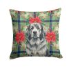 Gray Newfoundland Christmas PoinsettIas Throw Pillow Decorative Indoor Outdoor Accent Cushion for Couch, Bed or Patio, 18Hx18W