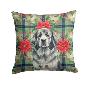 Gray Newfoundland Christmas PoinsettIas Throw Pillow Decorative Indoor Outdoor Accent Cushion for Couch, Bed or Patio, 18Hx18W