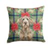Grizzle and Tan Otterhound Christmas PoinsettIas Throw Pillow Decorative Indoor Outdoor Accent Cushion for Couch, Bed or Patio, 18Hx18W