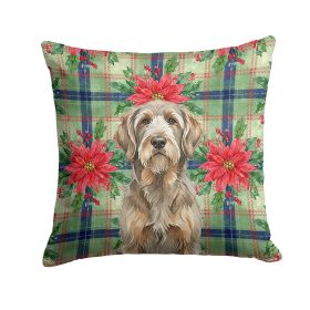 Grizzle and Tan Otterhound Christmas PoinsettIas Throw Pillow Decorative Indoor Outdoor Accent Cushion for Couch, Bed or Patio, 18Hx18W