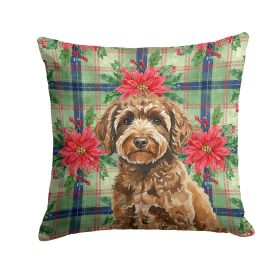 Spanish Water Dog Christmas PoinsettIas Throw Pillow Decorative Indoor Outdoor Accent Cushion for Couch, Bed or Patio, 18Hx18W