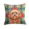 Red Lhasa Apso Christmas PoinsettIas Throw Pillow Decorative Indoor Outdoor Accent Cushion for Couch, Bed or Patio, 18Hx18W