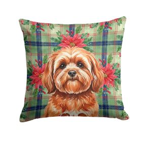 Red Lhasa Apso Christmas PoinsettIas Throw Pillow Decorative Indoor Outdoor Accent Cushion for Couch, Bed or Patio, 18Hx18W