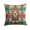 Black and Tan Otterhound Christmas PoinsettIas Throw Pillow Decorative Indoor Outdoor Accent Cushion for Couch, Bed or Patio, 18Hx18W