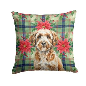Lagotto Romagnolo Christmas PoinsettIas Throw Pillow Decorative Indoor Outdoor Accent Cushion for Couch, Bed or Patio, 18Hx18W