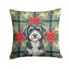Portuguese Water Dog Christmas PoinsettIas Throw Pillow Decorative Indoor Outdoor Accent Cushion for Couch, Bed or Patio, 18Hx18W
