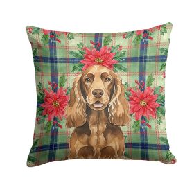Liver English Cocker Spaniel Christmas PoinsettIas Throw Pillow Decorative Indoor Outdoor Accent Cushion for Couch, Bed or Patio, 18Hx18W