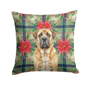 Apricot English Mastiff Christmas PoinsettIas Throw Pillow Decorative Indoor Outdoor Accent Cushion for Couch, Bed or Patio, 18Hx18W