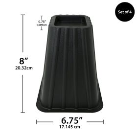 Home Management Tall Bed Risers, Black, 4-Pack, Assembled Size 6.75 in x 6.75 in x 8 in