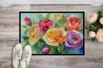 NEW Roses in Watercolor Doormat Front Door Mat Indoor Outdoor Rugs for Entryway, Non Slip Washable Low Pile, 18H X 27W
