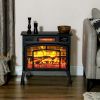 HOMCOM Electric Fireplace Stove, Infrared Fireplace Heater with Realistic Flame & Adjustable Temperature, 1500W, Black