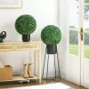 HOMCOM Decorative Artificial Trees 2 Pack 15.75" Faux Boxwood Topiary Ball for Indoor Outdoor Home Decor