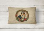 Christmas Flowers Frame Throw Pillow Throw Pillow for Indoor Couch Bed Outdoor Patio Washable, Sheltie 2429,12Hx16W