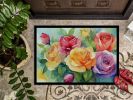 NEW Roses in Watercolor Doormat Front Door Mat Indoor Outdoor Rugs for Entryway, Non Slip Washable Low Pile, 18H X 27W