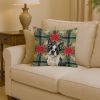 Boston Terrier Christmas PoinsettIas Throw Pillow Decorative Indoor Outdoor Accent Cushion for Couch, Bed or Patio, 14Hx14W