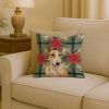 Miniature Bull Terrier Christmas PoinsettIas Throw Pillow Decorative Indoor Outdoor Accent Cushion for Couch, Bed or Patio, 18Hx18W