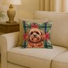 Red Lhasa Apso Christmas PoinsettIas Throw Pillow Decorative Indoor Outdoor Accent Cushion for Couch, Bed or Patio, 18Hx18W