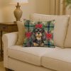 Black and Tan Cavalier Spaniel Christmas PoinsettIas Throw Pillow Decorative Indoor Outdoor Accent Cushion for Couch, Bed or Patio, 14Hx14W