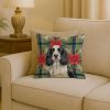 Black and White English Springer Spaniel Christmas PoinsettIas Throw Pillow Decorative Indoor Outdoor Accent Cushion for Couch, Bed or Patio, 18Hx18W
