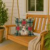 Tricolor Miniature Bull Terrier Christmas PoinsettIas Throw Pillow Decorative Indoor Outdoor Accent Cushion for Couch, Bed or Patio, 18Hx18W