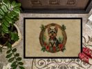 NEW Yorkie Christmas Flowers Doormat Front Door Mat Indoor Outdoor Rugs for Entryway, Non Slip Washable Low Pile, 18H X 27W
