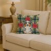 Blue Merle Australian Shepherd Christmas PoinsettIas Throw Pillow Decorative Indoor Outdoor Accent Cushion for Couch, Bed or Patio, 14Hx14W