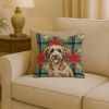 Lagotto Romagnolo Christmas PoinsettIas Throw Pillow Decorative Indoor Outdoor Accent Cushion for Couch, Bed or Patio, 18Hx18W