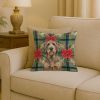 Grizzle and Tan Otterhound Christmas PoinsettIas Throw Pillow Decorative Indoor Outdoor Accent Cushion for Couch, Bed or Patio, 18Hx18W