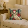 Cream Saluki Christmas PoinsettIas Throw Pillow Decorative Indoor Outdoor Accent Cushion for Couch, Bed or Patio, 18Hx18W